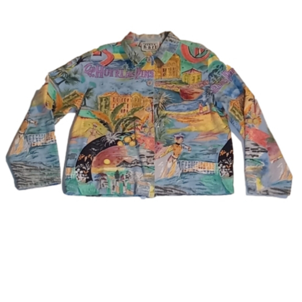 Keren Hart Vacation Print Button Down Shirt Size XL